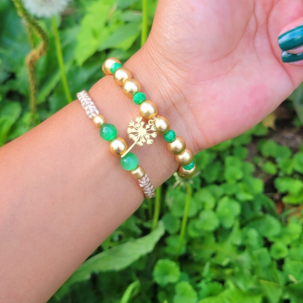 Handmade Gold Bead And Dandelion Charm Bracelet Adjustable